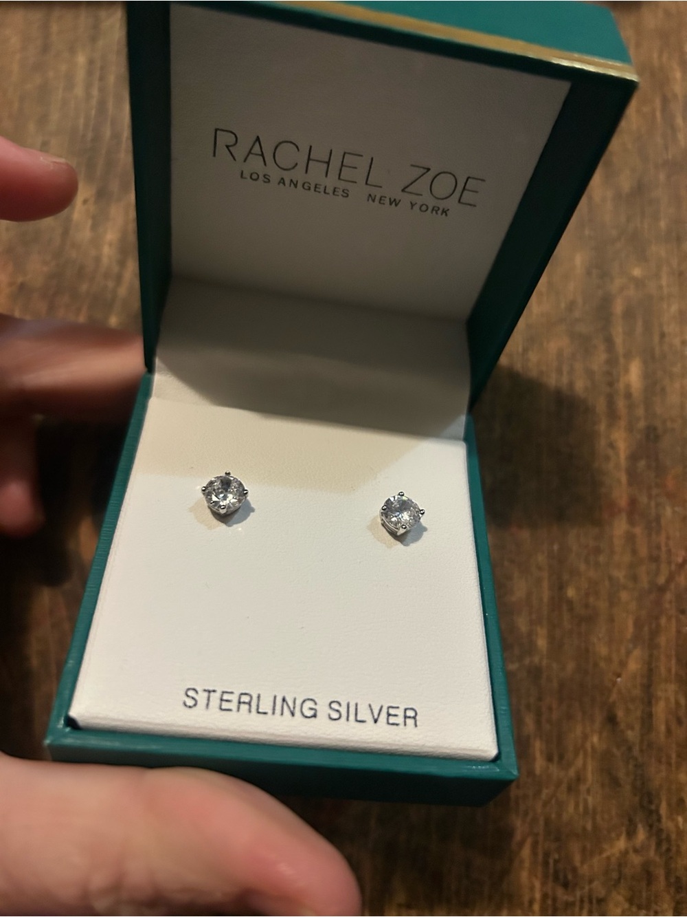 Rachel Zoe 925 Sterling Silver Round Clear Stud Earrings Butterfly Back NIB